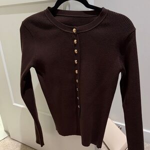 Commense Ribbed Brown Button-Up Women's Top